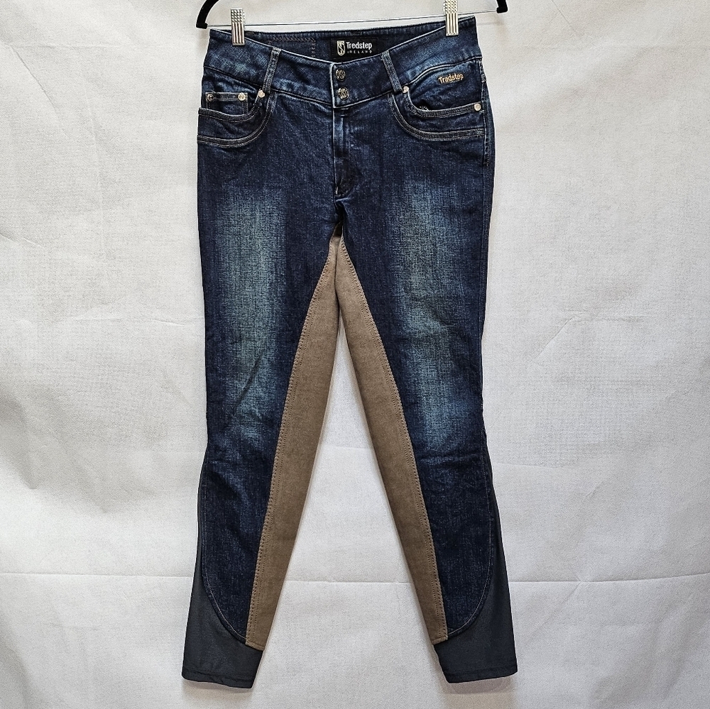Tredstep Ireland Equestrian Full Seat Jean Riding Breeches. Blue Brown Sz 28R